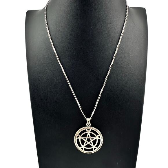 PSCL Pentagram Witchcraft Wicca Pagan Symbol Silver Tone Pendant 18" Necklace - Picture 1 of 9